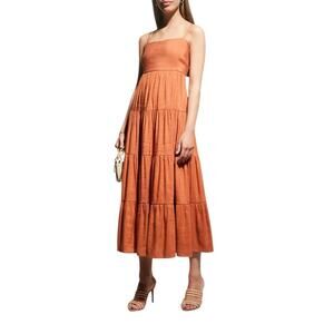 L'Agence Spaghetti Strap Linen Blend Midi Dress with Back Cut Out Retails $485